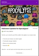 The Gimkit News page for Apocalypse's Halloween Update.