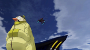 Fuan and Hercules (landing on a Magni Corp. Shuttle) in the Opening of Ginga Force.