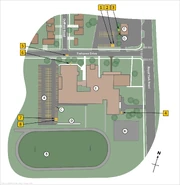 Bailey-Downs-High-School-Locations.png (469 KB) The sports field (B) lies to the south of the school building (E), the bleachers (D) and the parking lot (A).