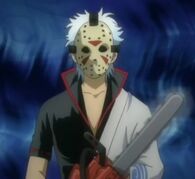 Gintoki as "Jackson" (a mix of Jason and Leatherface) in Episode 68