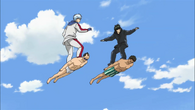Hijikata and Gintoki are snowboarding by Shogun and Kondou as the human boards in Episode 237