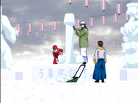 Kagura and Gintoki building a snow Jet Armstrong Cannon in Episode 38