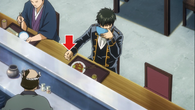 Hijikata eating his lunch while holding onto the battery in Episode 267