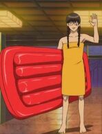 Shinpachi as a female host, Pachi with wrapped towel during shogun's visit at Snack Smile in Episode 83
