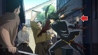 Hijikata fighting with Jouishishi while holding onto the battery in Episode 267