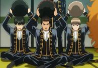 Hijikata, Kondou and Sougo taking off their afro wigs in Episode 295