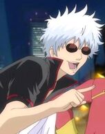 Gintoki imitating Sakamoto with his glasses in Episode 57