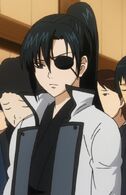 Kyuubei in funeral clothes during Kagura's funeral in Episode 297