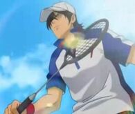 Yamazaki parody "Prince of Tennis" with a badminton racket