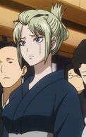 Tsukuyo in funeral clothes at Kagura's funeral in Episode 297