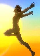 Shinpachi run freely naked at the beach in Episode 115