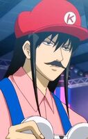 Katsura in Super Mario disguise as Katsuo during OwEe game battle