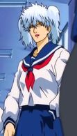 Gintoki as Pako wearing a school uniform