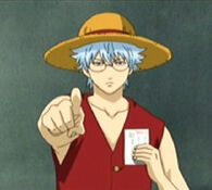 Gintoki parodying Luffy from One Piece