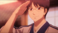 Shinpachi saluting and smiling in Episode 316