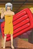 Gintoki as Pako in wrapped towel during Shogun's visit at Snack Smile in Episode 83