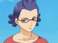 Sarutobi as a young housewife (parody of Sazae-san) in Episode 22