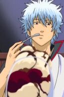 Gintoki with one of his favorite food, parfaits.