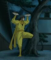 Katsura as Yellow Curry Ninja disguising as a pine tree in Episode 44