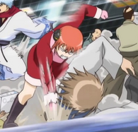 Sougo dodging Kagura's punches in Episode 98