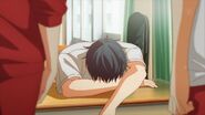 Ritsuka sleeping with his arms on the desk