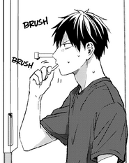 Chapter 23 page 14 panel 6 Ritsuka brushing his teeth