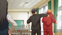 Ritsuka punching Ryuu in the back