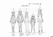 The characters' height chart (for the first half of the TV series)