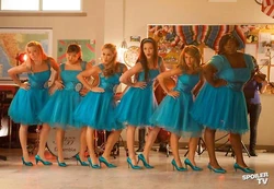 glee blue dresses A-line High Neck Floor-Length Lace Chiffon Bridesmaid Dress With Ruffl main image 1
