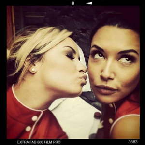 Demi and Naya on set.