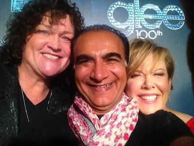 Dot, Iqbal, and Romy on the red carpet celebration of Glee's 100th episode.