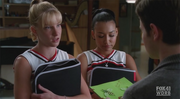 Brittany giving Kurt her book report on heart attacks.