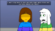 Frisk standing while Asriel argues with Toriel.