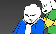 Sans has no puncture wound nor blood on his shirt