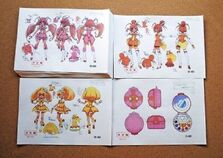 A settei sheet depicting Emily(Glitter Lucky), Kelsey(Glitter Sunny), Lily(Glitter Peace), and the Glitter Pact.