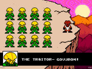 Govurom confronted on the cliff's edge