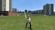 Player holding a Lightsaber.