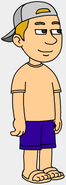 He wearing indigo bathing suit