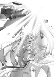 Priestess uses Holy Light to blind Dark Elf