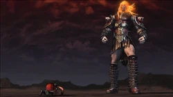 Kratos pledging his unending servitude to the God of War