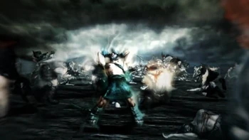 Barbáro en una de las cinematícas de God of War