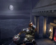 A Cyclops Enforcer grabbing Kratos.