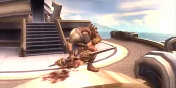 Teseo debilitado por los ataques.