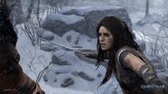 Freya attempting to kill Kratos.