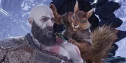 Comedic contact at Kratos' shoulders