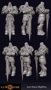 Modelos 3D sin texturas del cadaver de Ares congelado en el Olimpo para God of War III.