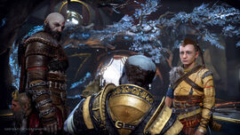 Kratos y Atreus ante Brok