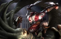 Kratos and Euryale battling, as seen in God of War II