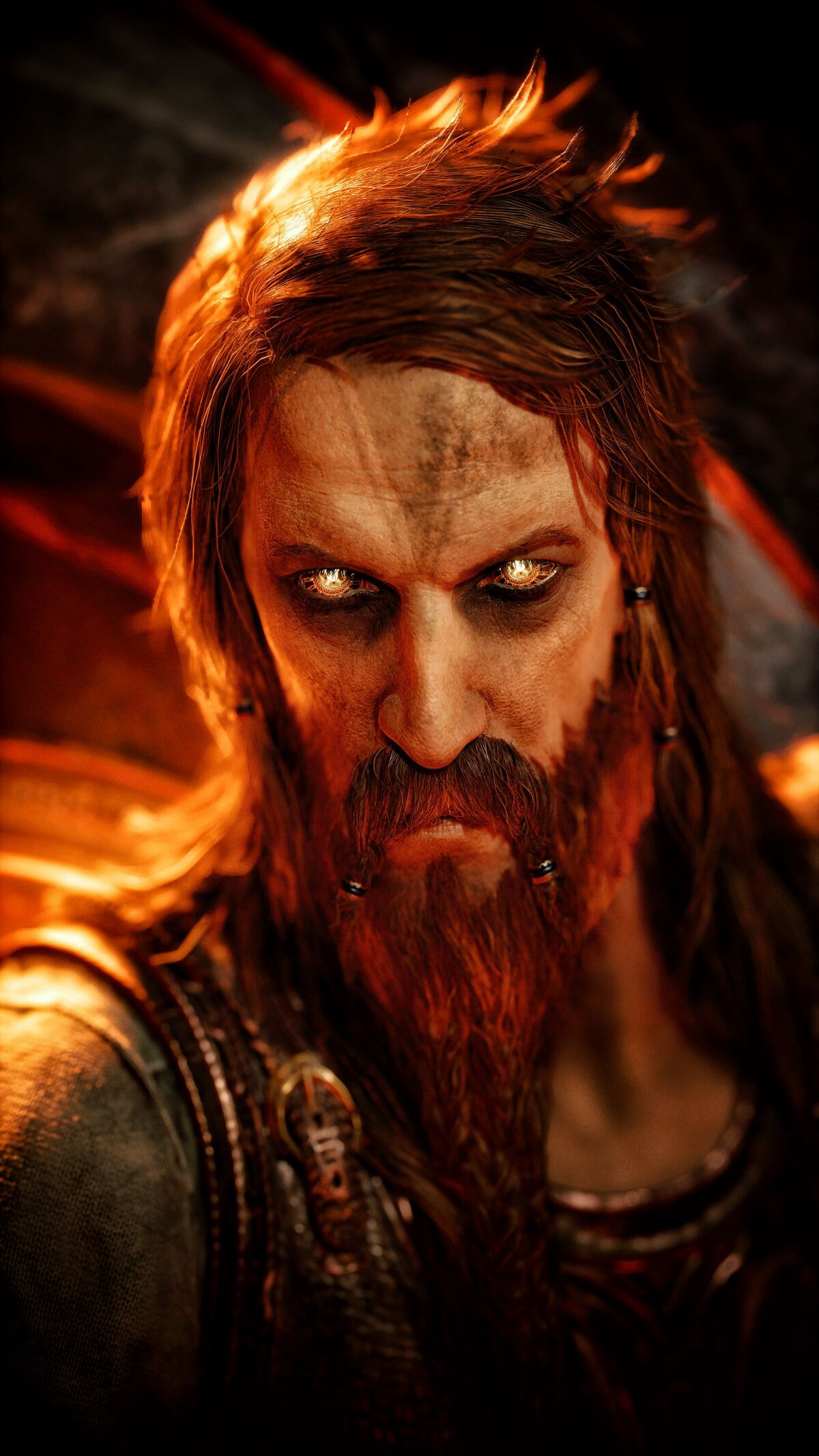 Portrait of Tyr, the norse god of war with a warrior