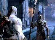 Kratos hablando con un Soldado Espartano en God of War: Ascension.